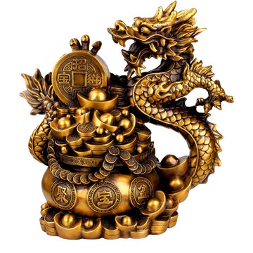 【最低價】【公司貨】【風水】風水銅龍擺件銅錢龍十二生肖龍聚寶盆龍家居工藝裝飾品銅龍