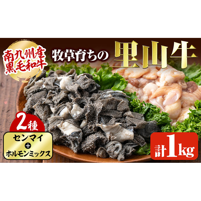 牧草育ちの里山牛 センマイ・ホルモンミックス計1kg a5-156