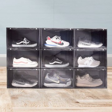 收納職人 透明側開磁吸鞋盒_3入(三色任選) - 透明黑