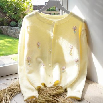 小香風黃色短款毛衣外套女寬松外穿秋季新款日系減齡軟糯針織開衫