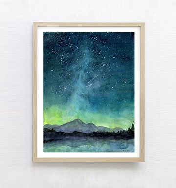 北歐風居家海報-星空水彩畫-復制畫-臥室裝飾畫-送禮-海報