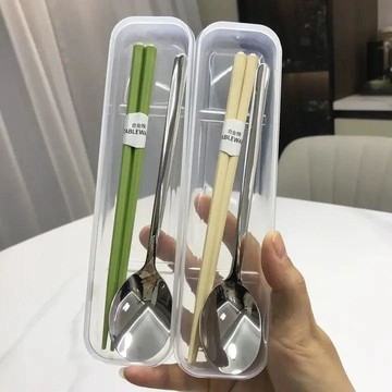 🌟臺灣出貨🌟防塵透明勺子筷子學生餐具盒塑料盒化妝收納盒長方形長條盒文具盒