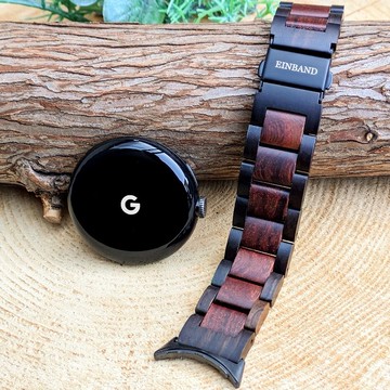 【木製錶帶】EINBAND Google Pixel Watch 天然木製錶帶【黑檀木×紅檀木】