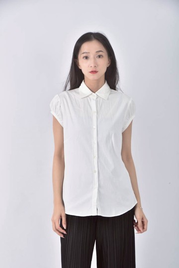 (M) hsu排扣白色短袖上衣