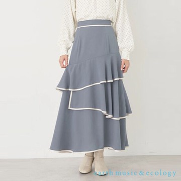 earth music  配色荷葉摺邊不對稱剪裁長裙