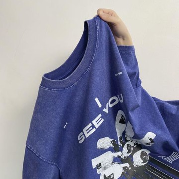 美式復古短袖男水洗做舊重磅t恤正肩上衣夏季男裝寬松半袖體恤潮