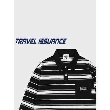 TRAVEL ISSUANCE 頻繁的追問 學院風條紋設計寬松情侶長袖T恤百搭