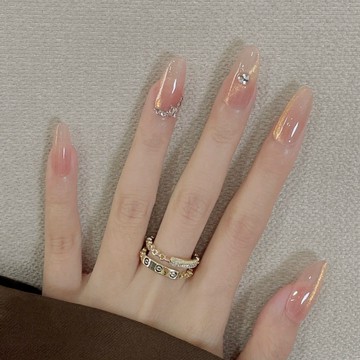 💖台灣出貨💖夏日冰透裸色顯白手工新款穿戴甲貓眼純色百搭氣質中長款美甲甲片