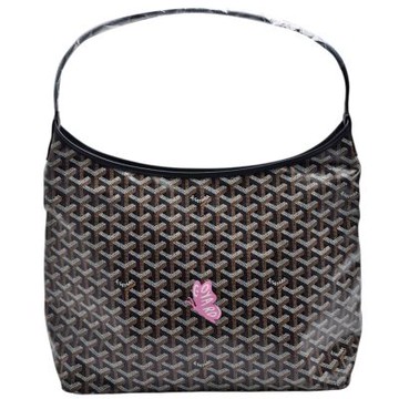 GOYARD 經典HOBO BAG系列印花防水帆布粉蝴蝶單肩購物包(黑咖)