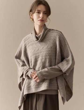 法式復古 / 立體絞花針織上衣 / 全羊毛
