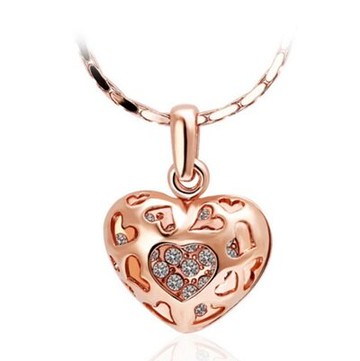 純銀項鍊 鍍18K金鑲鑽吊墜-鏤空立體精美愛心時尚母親節生日情人節禮物女飾品73ce13【獨家進口】【米蘭精品】