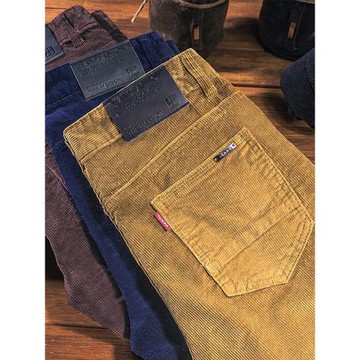 燈芯絨休閑褲男純棉彈力修身直筒秋冬加絨加厚中年燈草絨條絨褲子