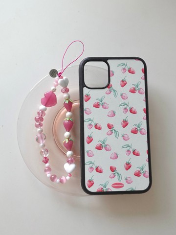 Love 粉紅色手機附鑰匙圈手機帶手工玻璃珠手機掛繩