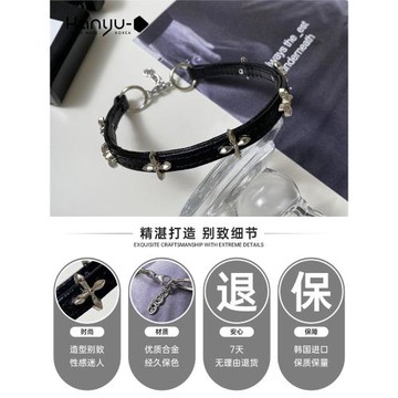 頸環choker皮質項圈項鏈鎖骨鏈女新款黑色十字架頸鏈頸帶脖子配飾