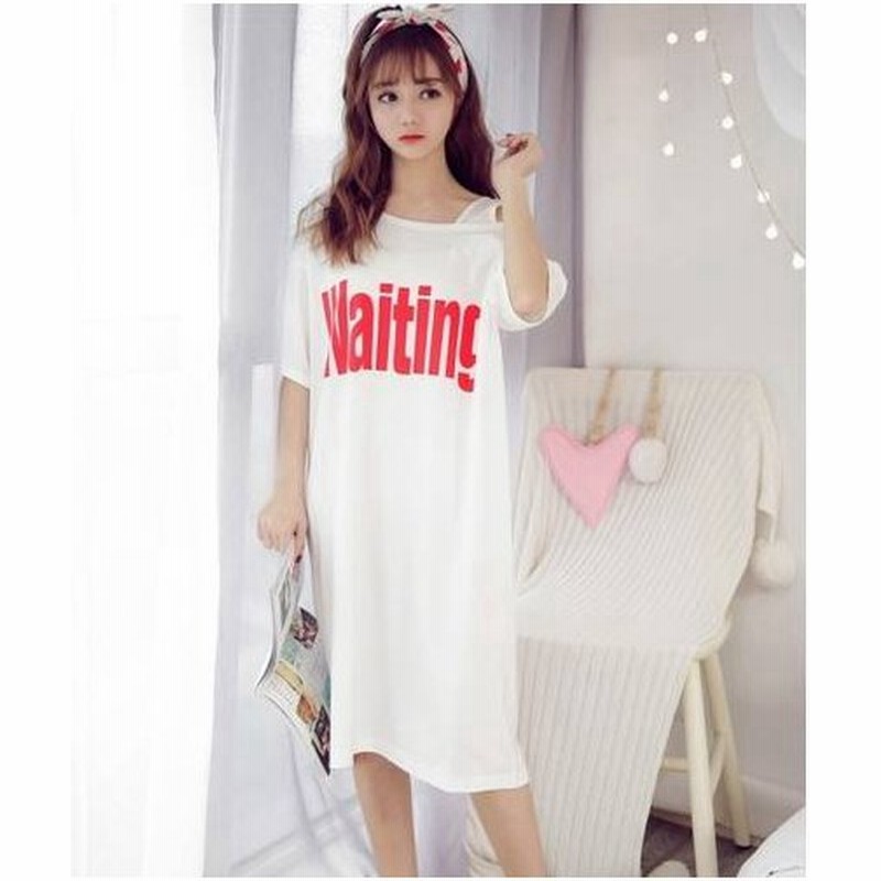 ルームウェア パジャマ レディース 夏 春夏 ワンピース 韓国 半袖 膝丈 部屋着 寝間着 大きいサイズ リラックス おしゃれ 可愛い 楽ちん Tシャツ ワンピ ロゴt 通販 Lineポイント最大0 5 Get Lineショッピング