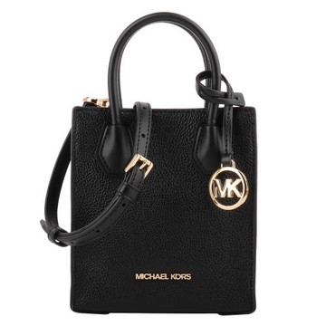 MICHAEL KORS  荔枝紋皮革手提/斜背兩用手機包(素面黑)