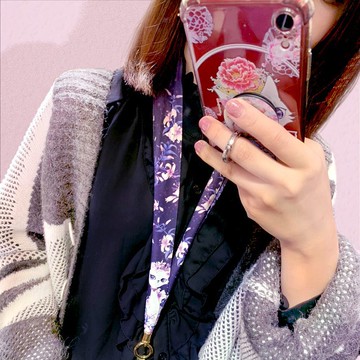 手機掛繩 | 證件帶 | 絲巾掛繩 - 深紫羅蘭 • 百合花小女王貓