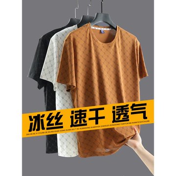 冰絲短袖T恤男裝夏季薄款加肥加大碼寬松潮胖子運動健身速干半袖