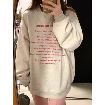 純棉美式字母潮牌圓領衛衣女小個子慵懶oversize春秋季設計感上衣