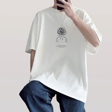 潮牌短袖t恤男 青少年上衣 學生衣服 短版上衣 韓國女裝 oversize 下半身失蹤短T 寬鬆顯瘦 五分袖體恤 打底衫