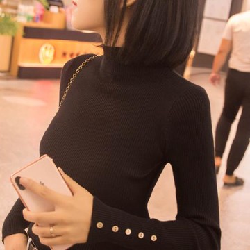 半高領毛衣女打底衫2025秋冬新款百搭中領上衣內搭黑色修身針織衫