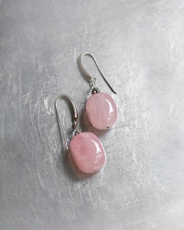 馬達加斯加玫瑰石英耳環，925銀，金牛座石，情人節禮物