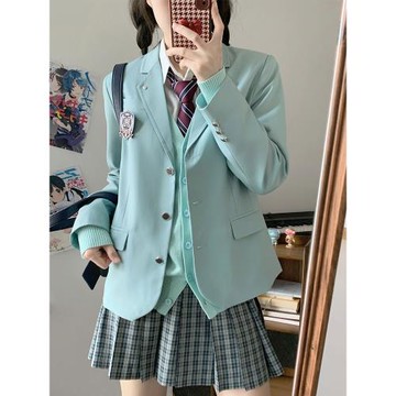 墨秋JK制服原創設計棠蕙女子薄荷綠小西裝日系校供西服外套上衣女
