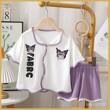 爆款熱推💖全臺免運 2024夏季卡通冰絲新款家居服短袖短褲兩件套翻領可愛風庫洛米套裝 RPUA