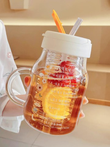 水杯女辦公室玻璃杯帶把手茶水分離泡花茶杯吸管杯大容量家用杯子