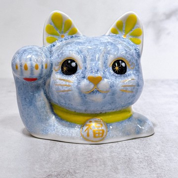 【銀藤結晶】日本清水燒招財貓 | 貓半身 花結晶 銀藤 開運