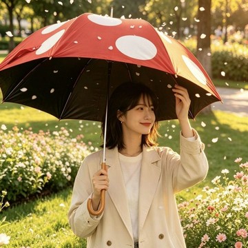商城熱賣⭐黑白大波點日本晴雨傘  木柄手動阿波羅拱形蘑菇傘  黑膠長柄晴雨兩用傘