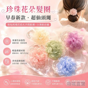 🥇金牌賣家 優選直營💎珍珠花朵髮圈~早春新款!乾枯玫瑰花低丸子頭髮繩小清新超仙頭繩