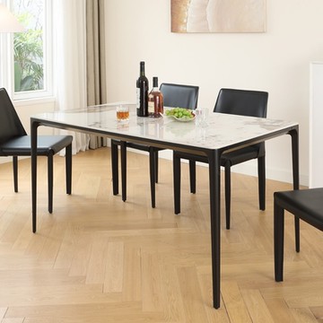 MUNA家居 潘多拉4.6尺岩板餐桌/不含椅/圓角黑鋁 140X80X74cm