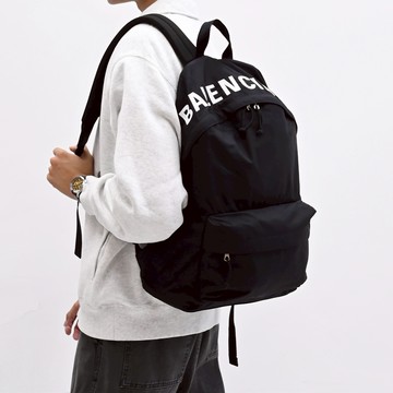 BALENCIAGA 巴黎世家 507460 電繡品牌LOGO帆布後背包.黑 大