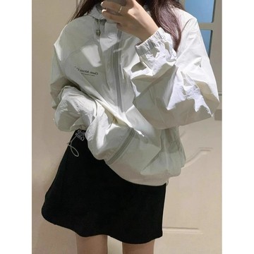 薄款防風外套 戶外遮陽衣女夏新款寬鬆連帽薄款運動外套休閒開衫遮陽服夏天 女裝外套 衝鋒衣 薄款外套