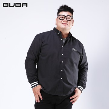 【BUBA】大尺碼黑色羅紋袖口牛津長袖襯衫外套2L-5L 12302-88