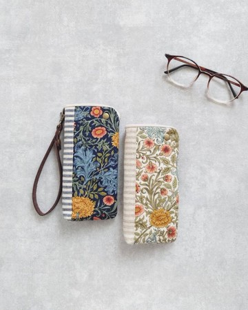 【BMG/鋪棉眼鏡袋】英式古典 花與藤蔓 草綠 深藍 日本先染布