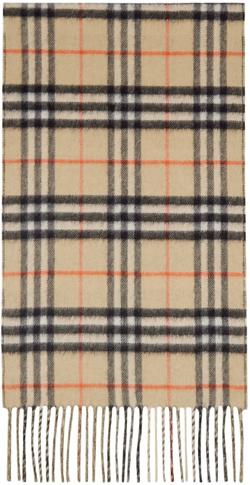 Burberry 驼色 & 绿色格纹双面围巾