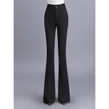 褲子女2025年春夏新款鑲鉆微喇褲女高腰顯瘦免燙抗皺墜感喇叭褲