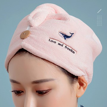 Reddot 紅點生活 韓系加厚超吸水速乾髮帽包巾  粉色鯨魚  2條