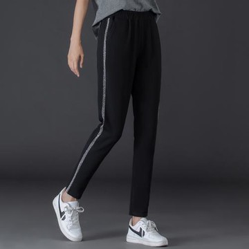 特大碼側邊純棉運動褲女春秋寬松胖mm200斤顯瘦垂感加絨直筒衛褲