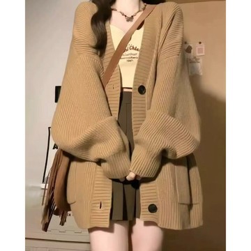 M-3XL 大尺碼毛衣外套女裝微胖mm寬松慵懶高級感溫柔針織開衫上衣