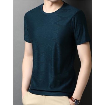 夏季冰絲男士圓領桑蠶絲短袖t恤商務休閑男裝寬松薄款半袖體恤衫
