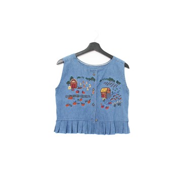 Back to Green-丹寧刺繡背心 木屋 河川南瓜 dv-07//vintage vest