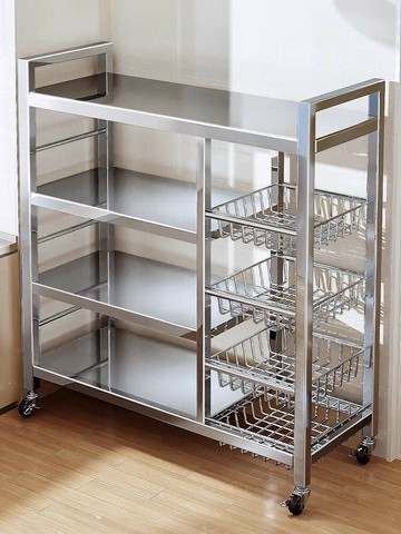 不銹鋼廚房置物架菜籃子落地多層多功能微波爐鍋具收納架零食架子