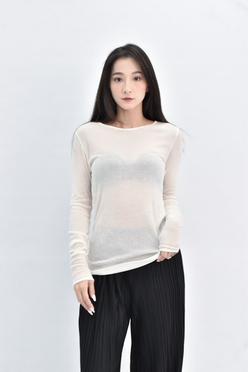 (S) aorh official 透膚天絲白色長袖上衣