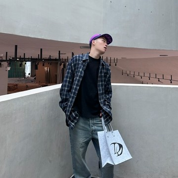 韓系復古格子長袖襯衫男 春秋季格紋襯衫慵懶薄外套男