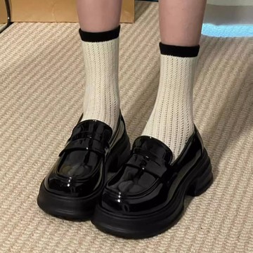 🔥台灣出貨🔥樂福鞋黑色厚底樂福鞋女鞋子真皮英倫風百搭jk小皮鞋一腳蹬軟底單鞋小皮鞋