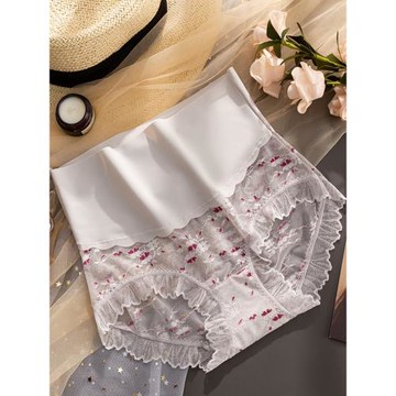 中高腰收腹女士刺繡內褲透氣蕾絲提臀薄款冰絲無痕少女士三角褲頭