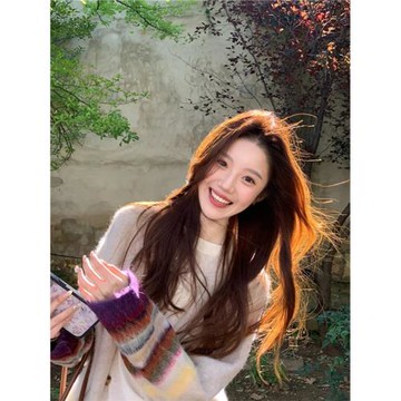 Turn right/陳大腿【奶油米彩條】 絨毛觸感慵懶針織毛衣開衫外套